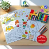 Paket Lembar Mewarnai Anak TK 50 Lembar Bonus Pensil Warna dan Rautan